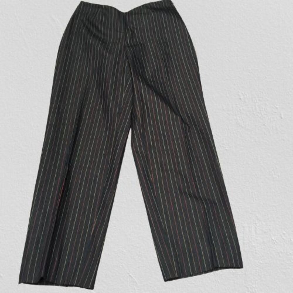 Bernard Zins Paris Rittmaster Black Pinstripe Straight Leg Ankle Pants Size 4